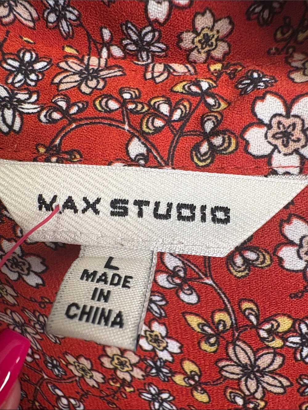 Max Studio Rust-Red Floral Button Front Blouse - Picture 2 of 12